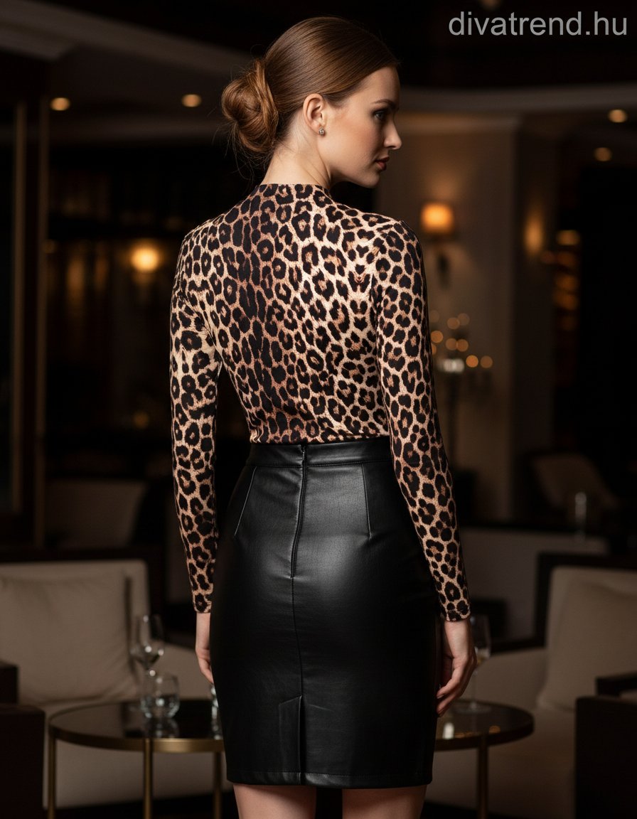 Lovery női állat mintás body hosszú ujjú alakhangsúlyozó magas nyakú
