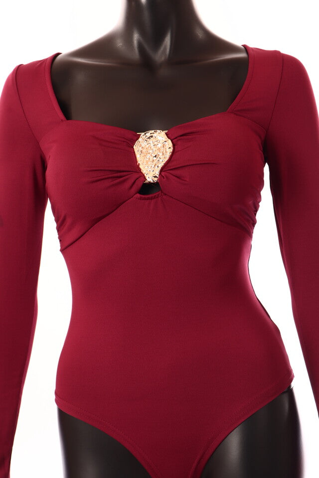 Lovery női body hosszú ujjú alakhangsúlyozó U nyakú