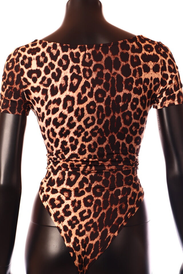 Giorgia női állat mintás body rövid ujjú alakhangsúlyozó U nyakú
