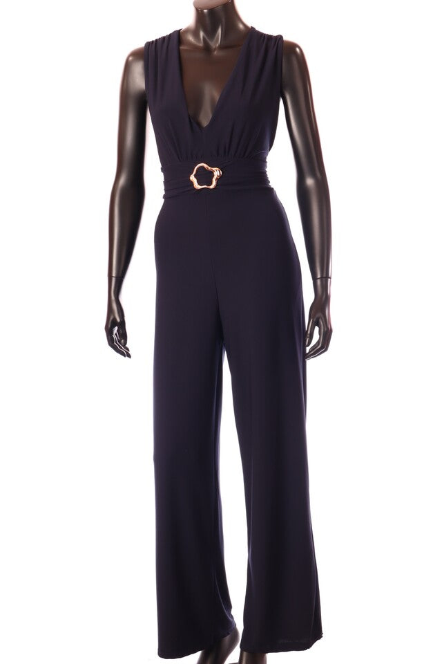 olasz női vékony overál ujjatlan hosszú V nyakú