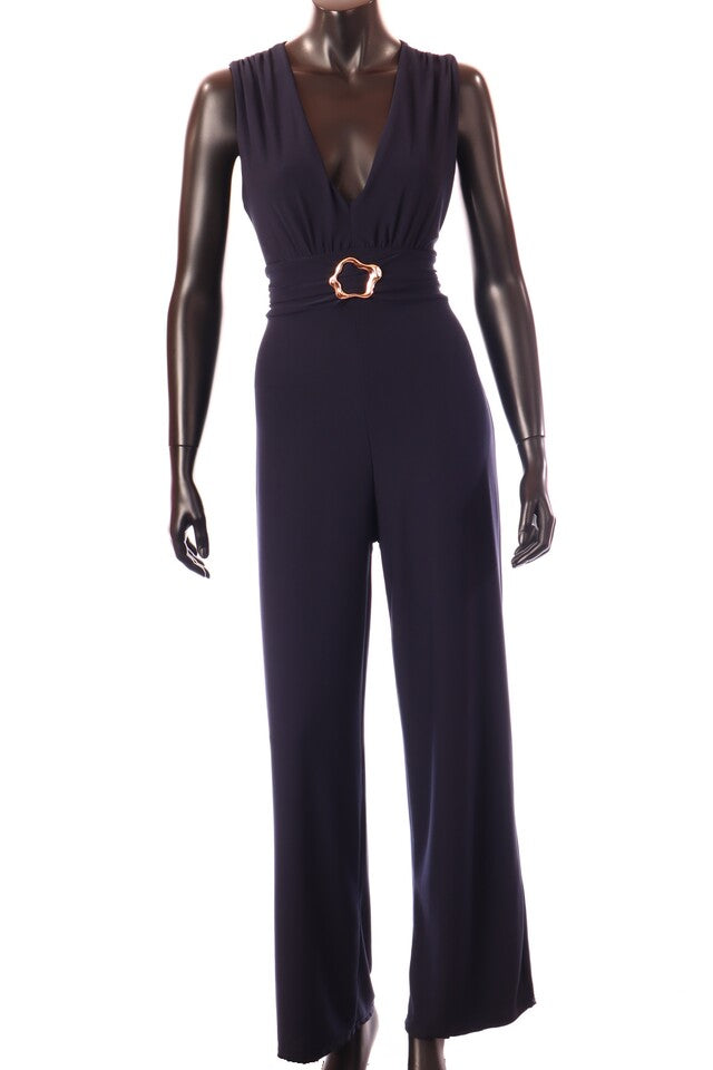 olasz női vékony overál ujjatlan hosszú V nyakú