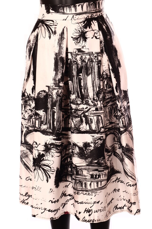 olasz női grafika mintás szatén szoknya midi A vonalú