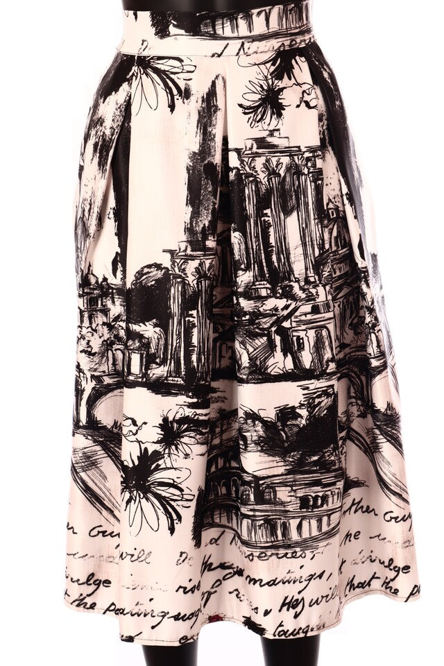 olasz női grafika mintás szatén szoknya midi A vonalú