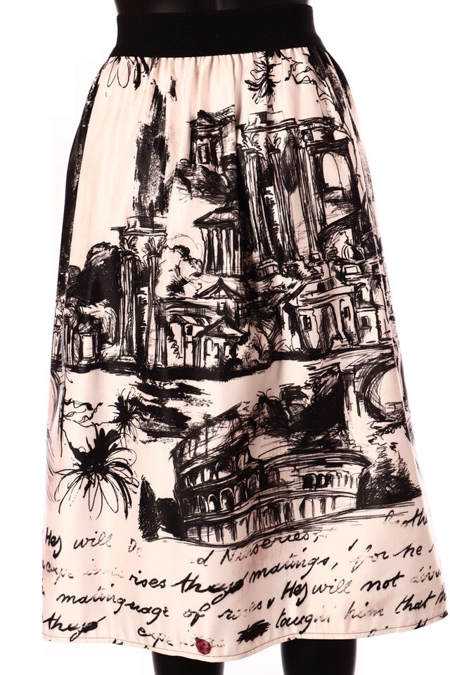olasz női grafika mintás szatén szoknya midi A vonalú