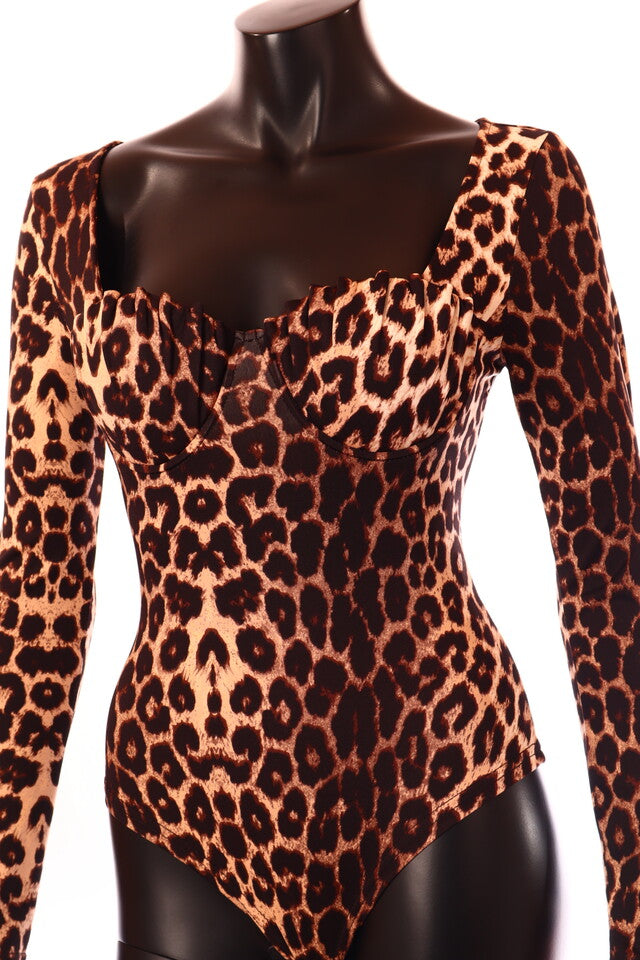 Lovery női állat mintás vékony body hosszú ujjú alakhangsúlyozó V nyakú