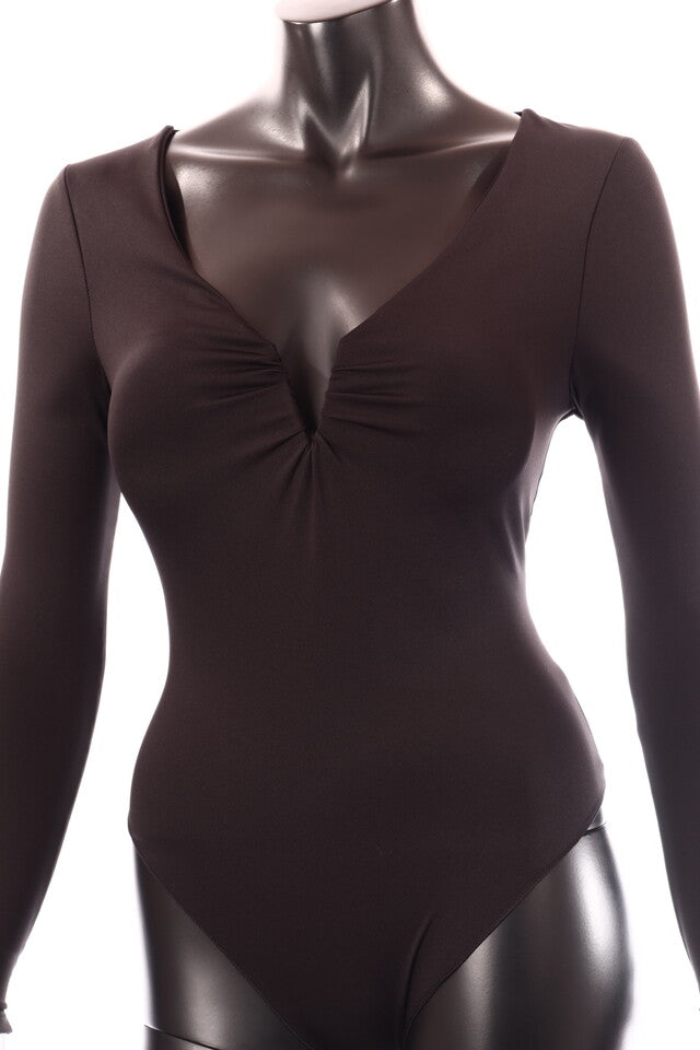 olasz női body hosszú ujjú alakhangsúlyozó V nyakú