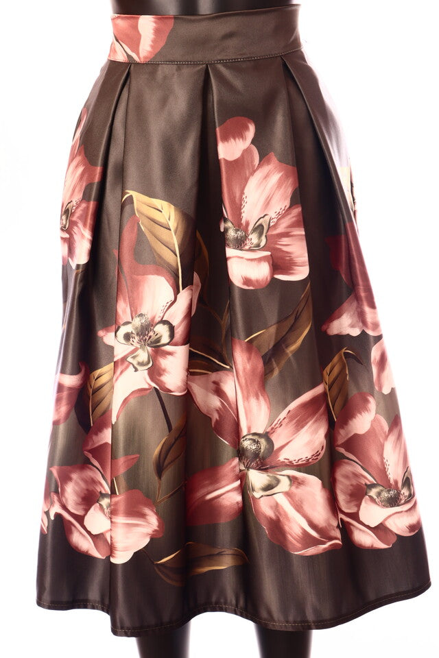 olasz női virág mintás szatén szoknya midi A vonalú