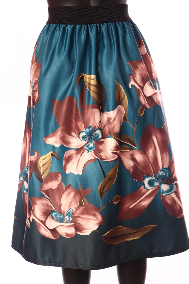 olasz női virág mintás szatén szoknya midi A vonalú