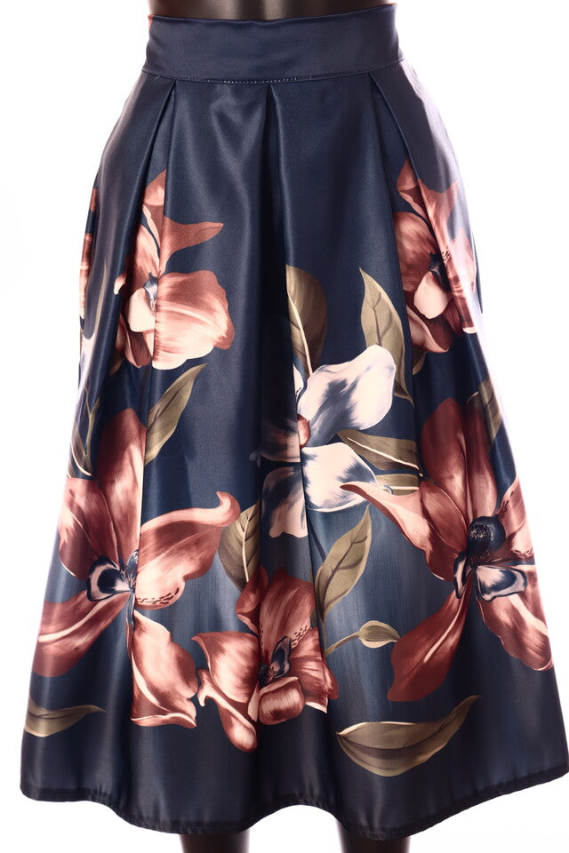 olasz női virág mintás szatén szoknya midi A vonalú