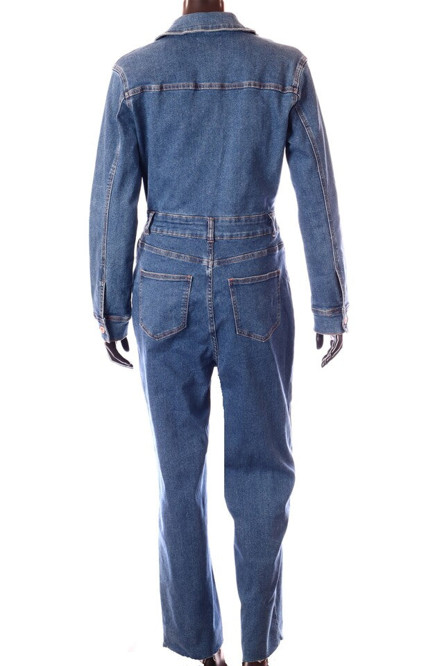 olasz női farmer overál hosszú ujjú hosszú V nyakú