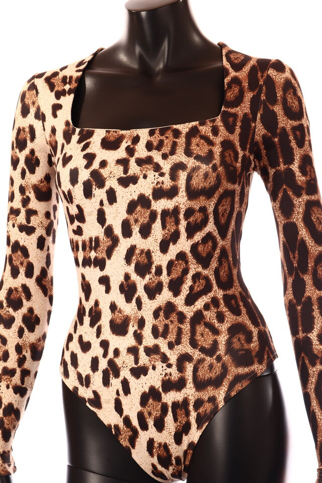 olasz női állat mintás vékony body hosszú ujjú alakhangsúlyozó U nyakú
