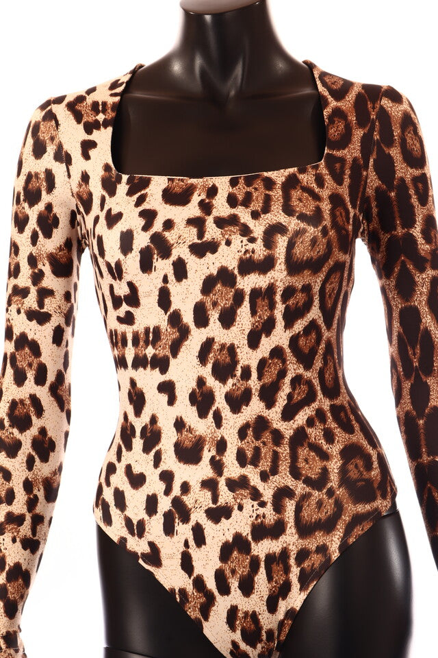 olasz női állat mintás vékony body hosszú ujjú alakhangsúlyozó U nyakú