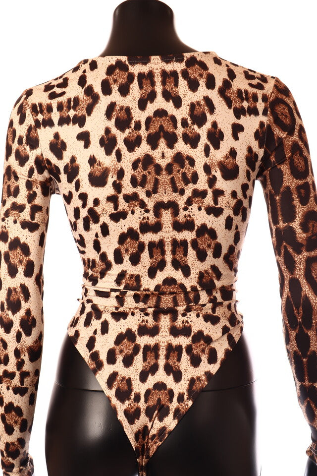 olasz női állat mintás vékony body hosszú ujjú alakhangsúlyozó U nyakú