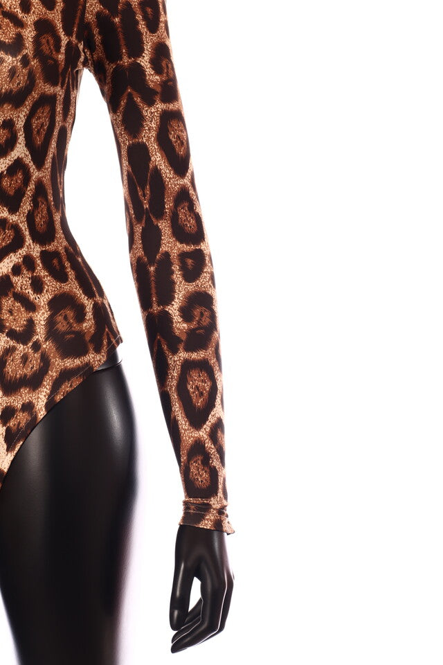 olasz női állat mintás vékony body hosszú ujjú alakhangsúlyozó U nyakú