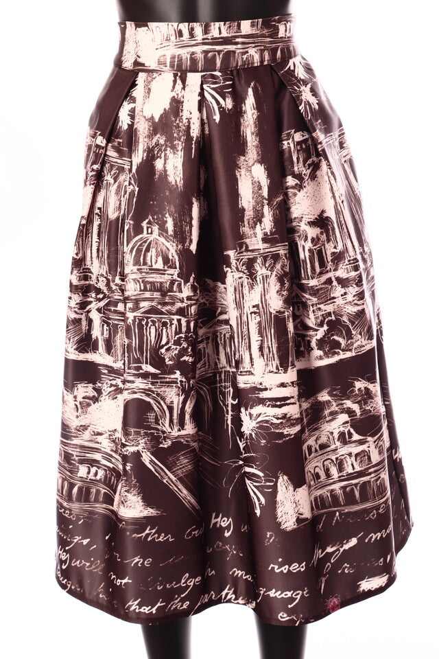 olasz női grafika mintás szatén szoknya midi A vonalú