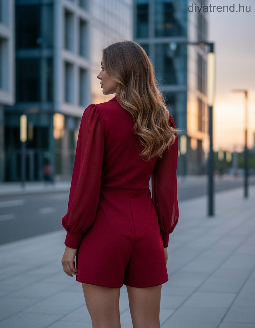 olasz női overál hosszú ujjú rövid V nyakú