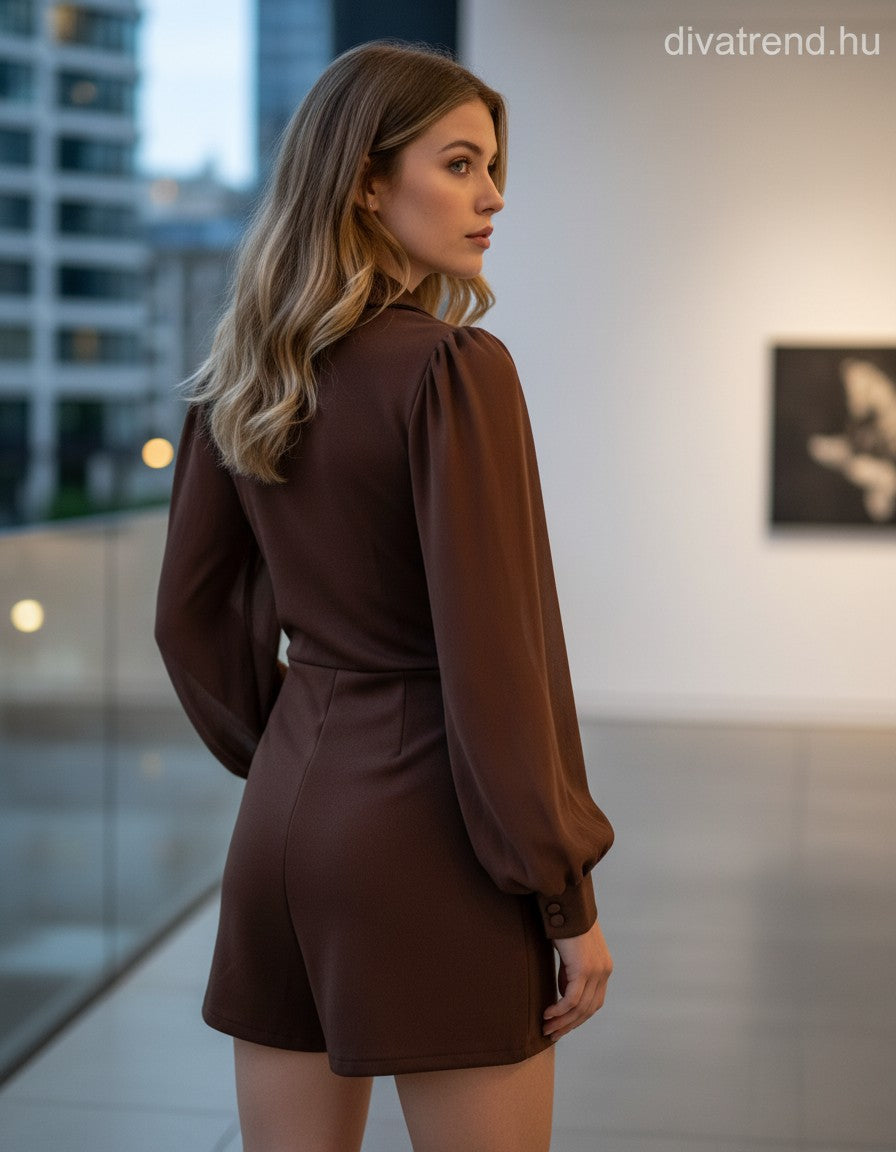 olasz női overál hosszú ujjú rövid V nyakú