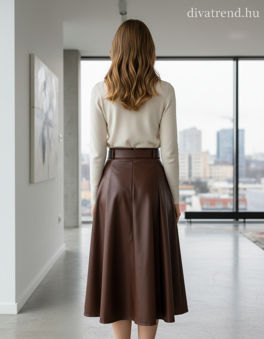 olasz női bőr hatású szoknya maxi A vonalú