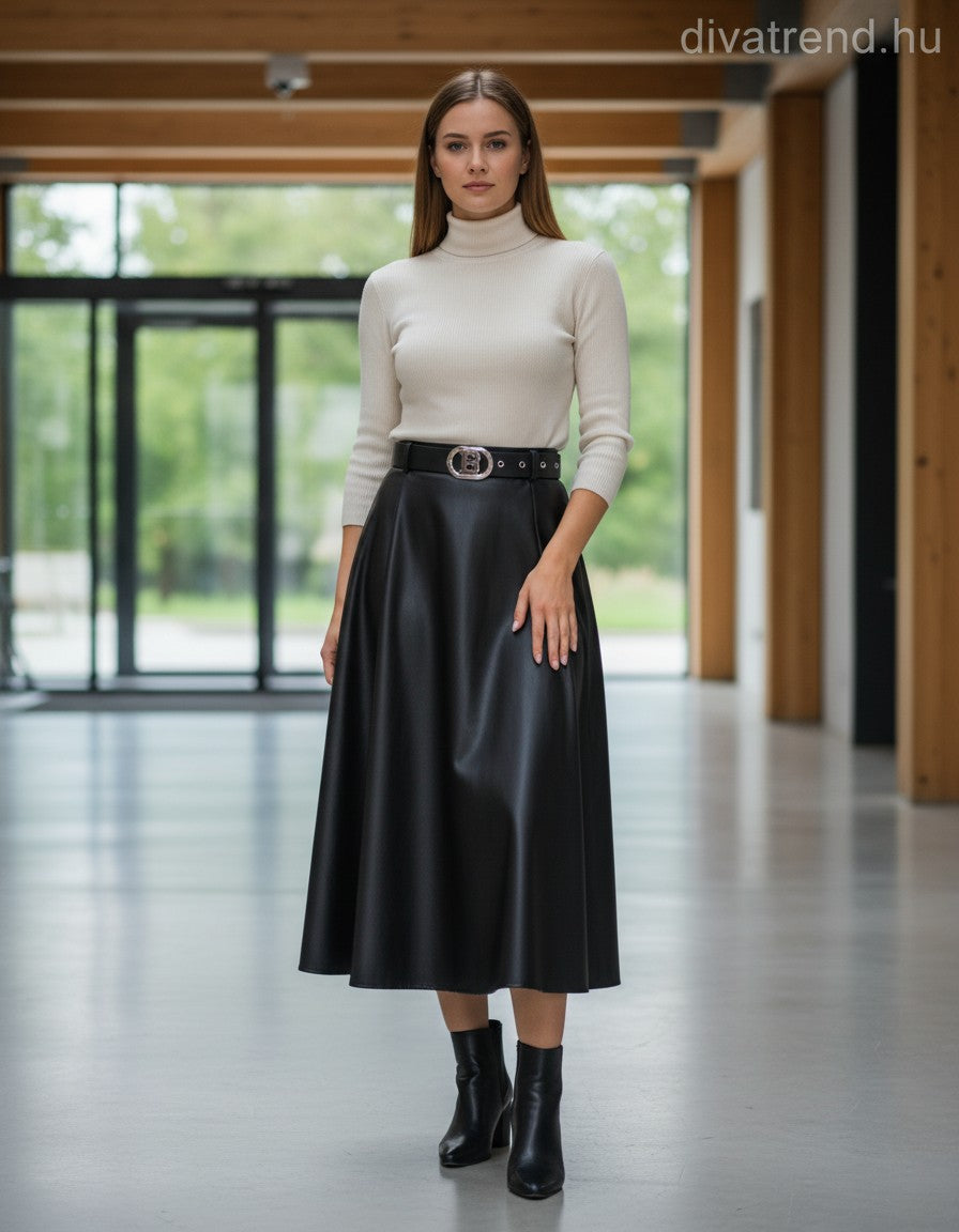 olasz női bőr hatású szoknya maxi A vonalú