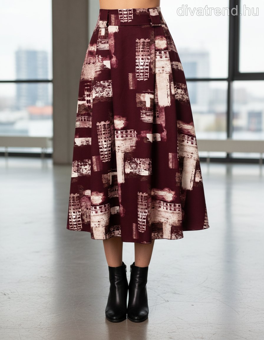 olasz női absztrakt mintás vékony szoknya térd A vonalú