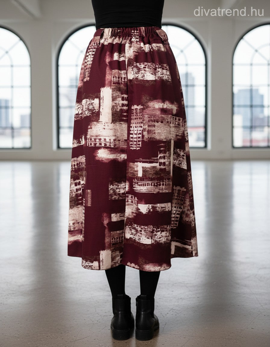 olasz női absztrakt mintás vékony szoknya térd A vonalú