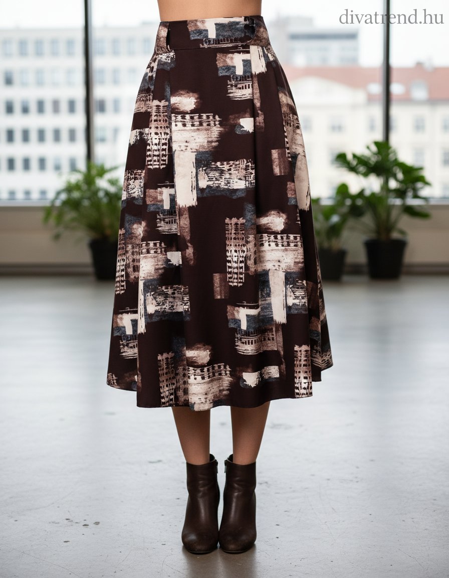 olasz női absztrakt mintás vékony szoknya térd A vonalú