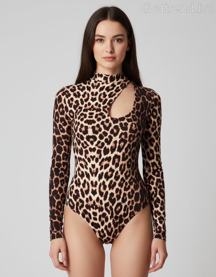 Lovery női állat mintás body hosszú ujjú alakhangsúlyozó magas nyakú