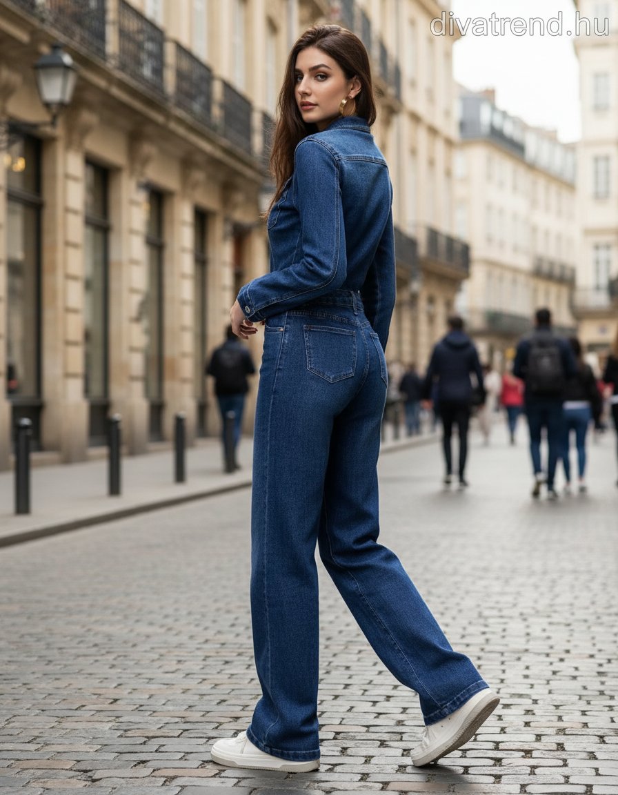 KissPink női farmer overál hosszú ujjú hosszú kerek nyakú