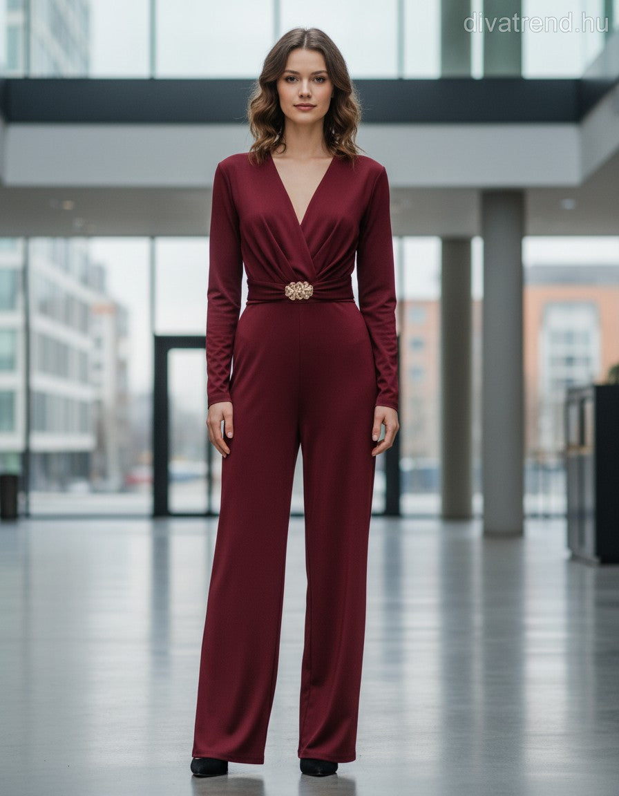 olasz női overál hosszú ujjú hosszú V nyakú