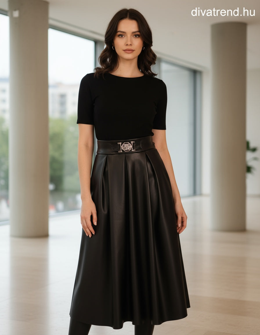 olasz női bőr hatású szoknya midi