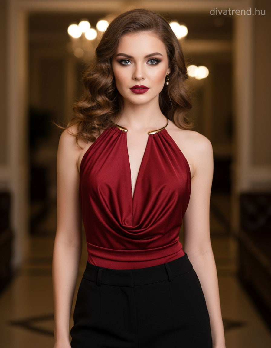 olasz női body ujjatlan V nyakú