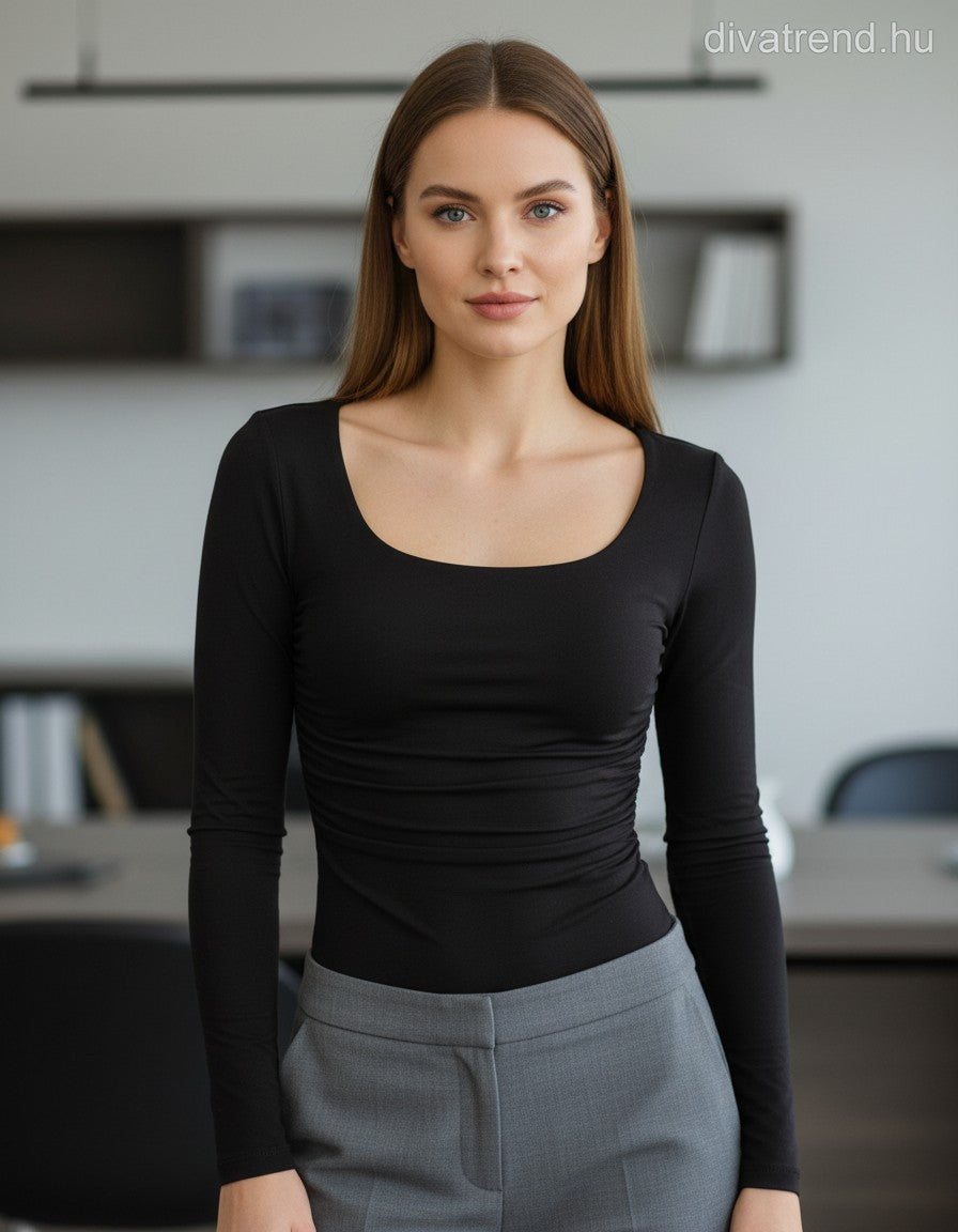 Kikiriki női body hosszú ujjú alakhangsúlyozó kerek nyakú