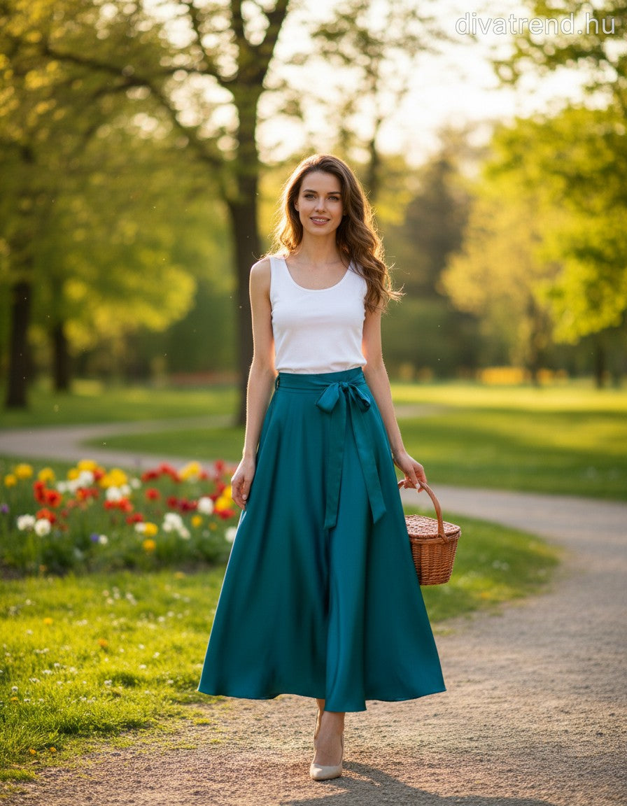 olasz női vékony szatén szoknya maxi