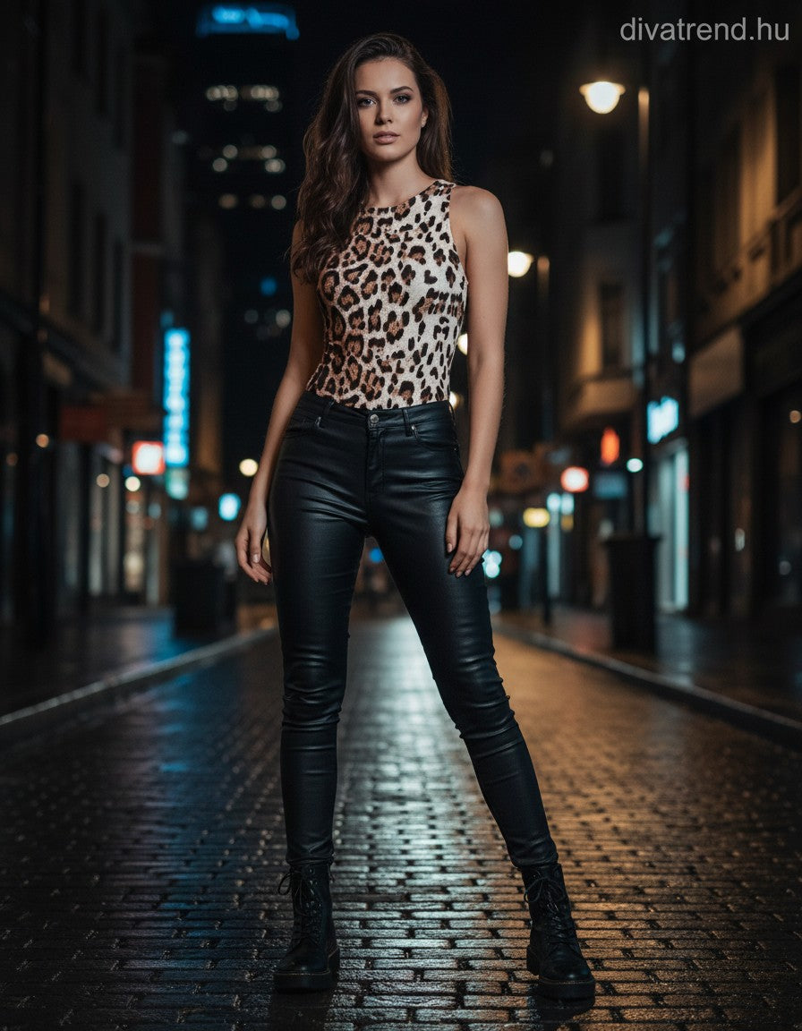 olasz női állat mintás vékony body ujjatlan alakhangsúlyozó kerek nyakú