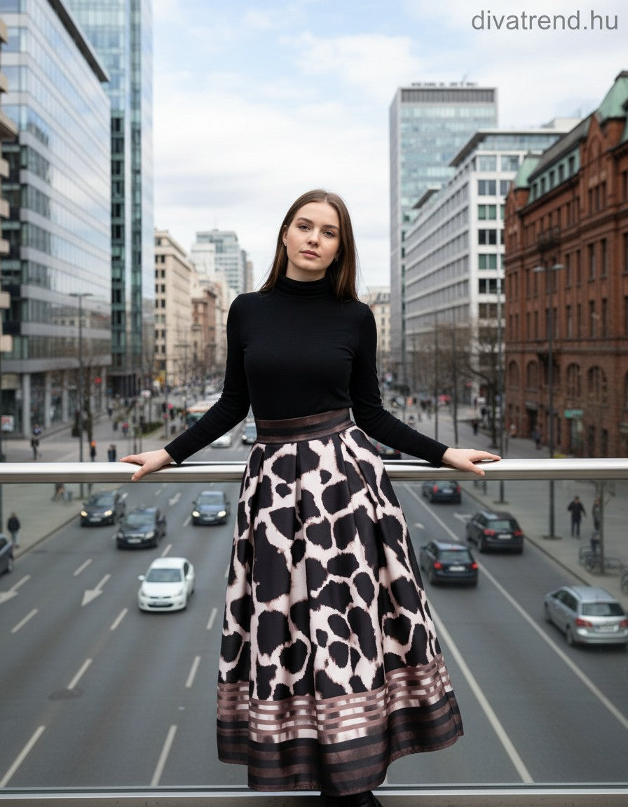olasz női állat mintás szoknya midi A vonalú