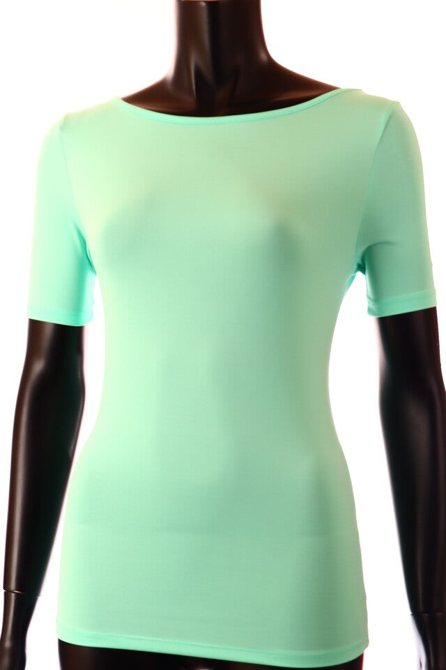 zöld világos női póló csónak nyakú testhezálló