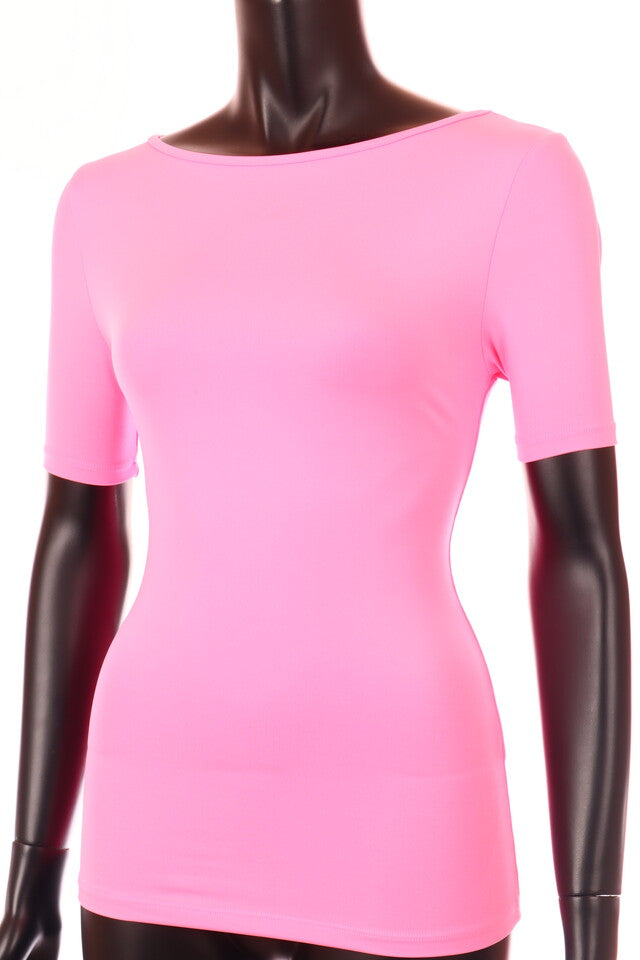 pinkneon női póló csónak nyakú testhezálló
