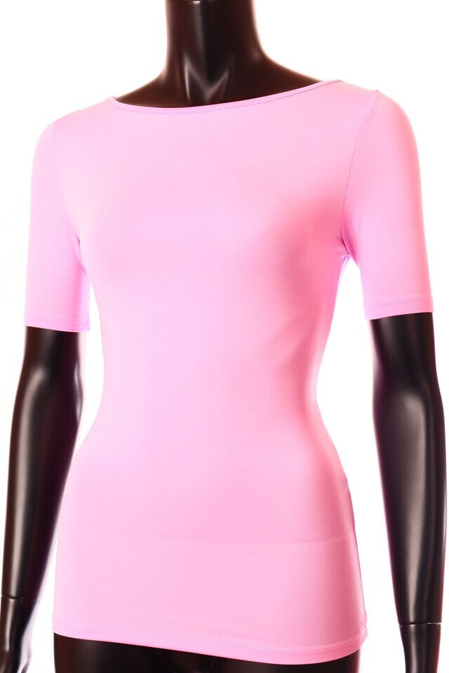 pink közép női póló csónak nyakú testhezálló