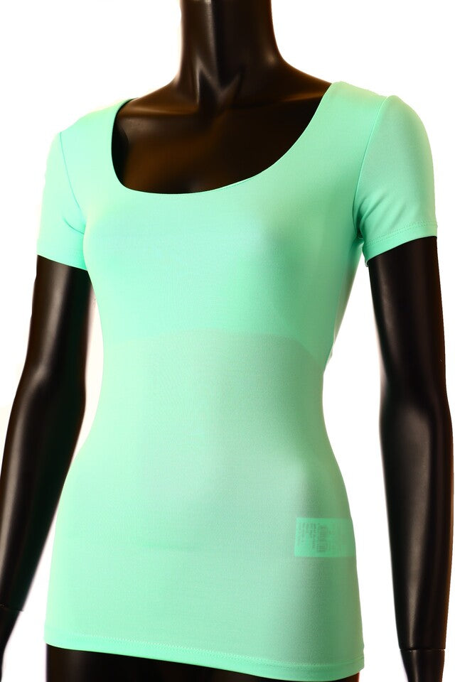 zöld világos női póló U nyakú