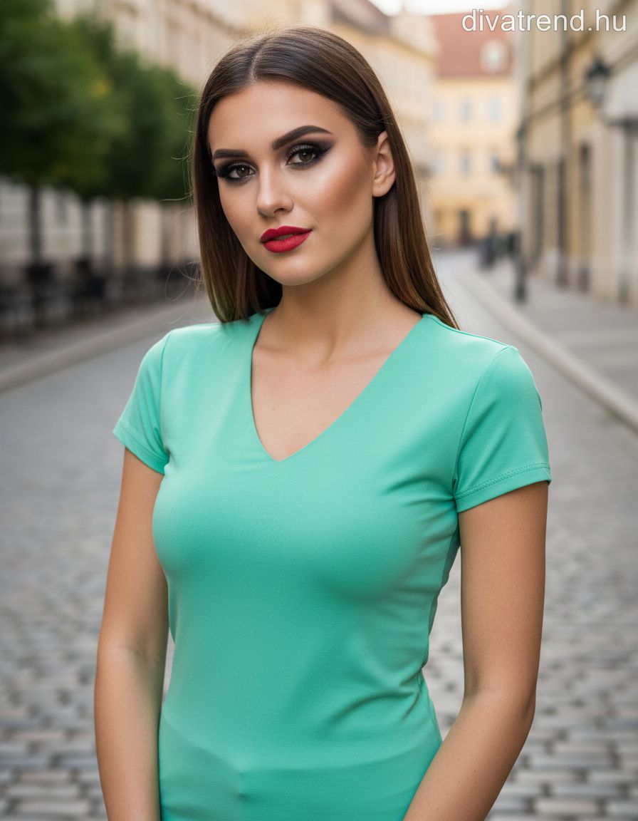 zöld közép Kikiriki női póló V nyakú