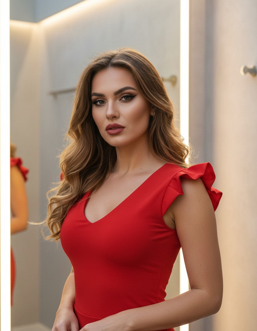 piros Kikiriki ujjatlan női póló