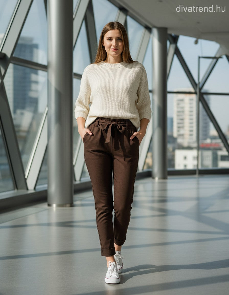 barna sötét elegáns női nadrág, elasztikus