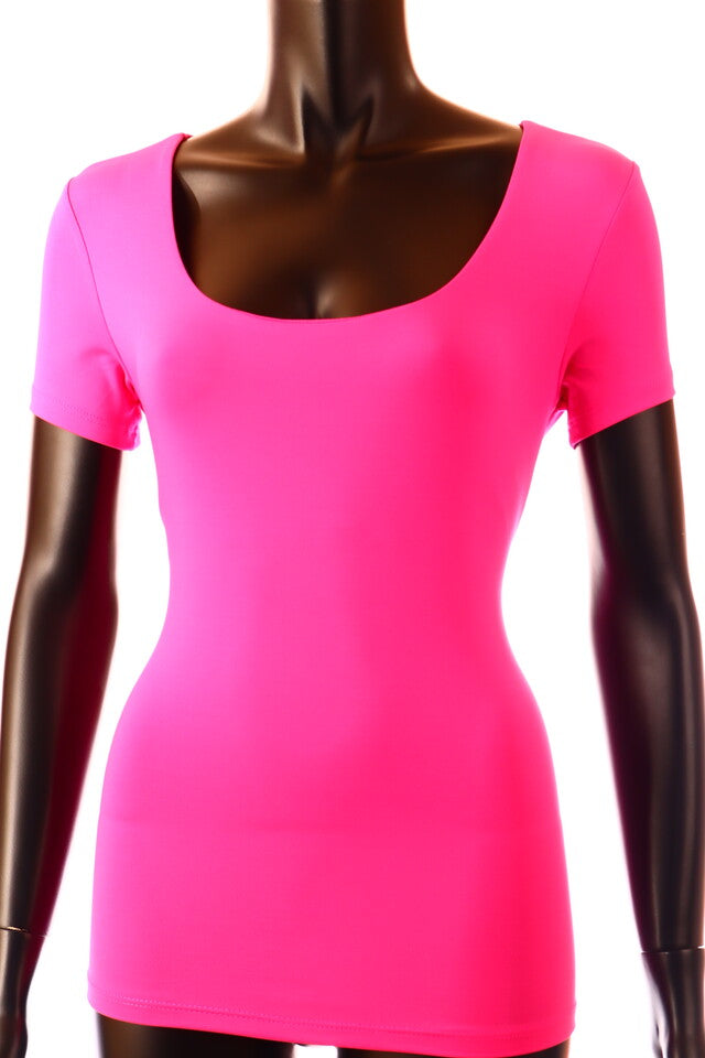 fukszia női póló U nyakú