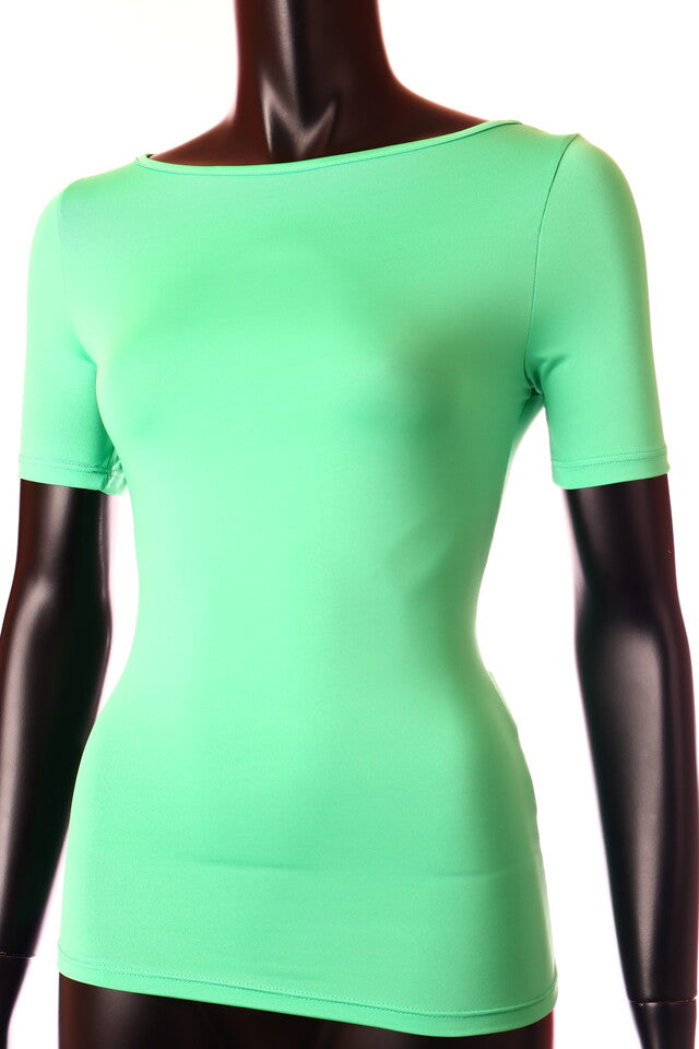 zöld közép női póló csónak nyakú testhezálló