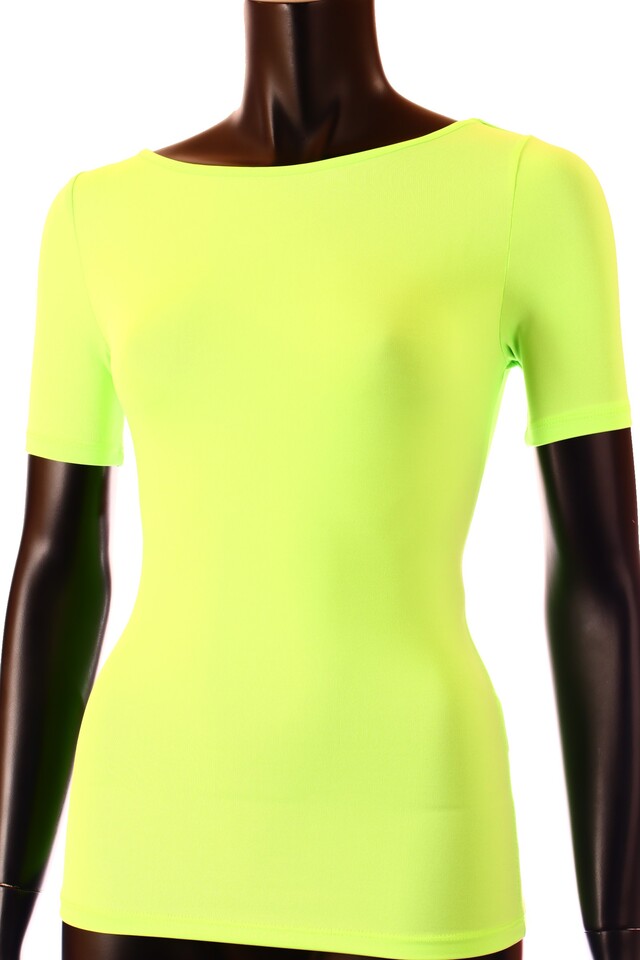zöldneon női póló csónak nyakú testhezálló