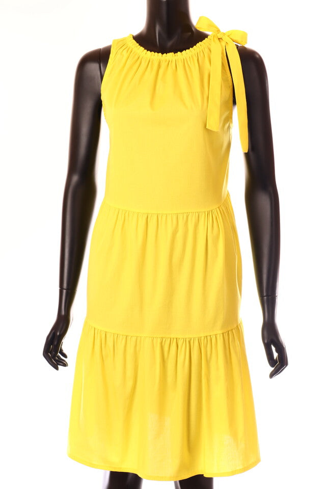 olasz női pamutban gazdag ruha ujjatlan A vonalú kerek nyakú térd