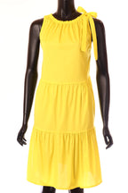 olasz női pamutban gazdag ruha ujjatlan A vonalú kerek nyakú térd