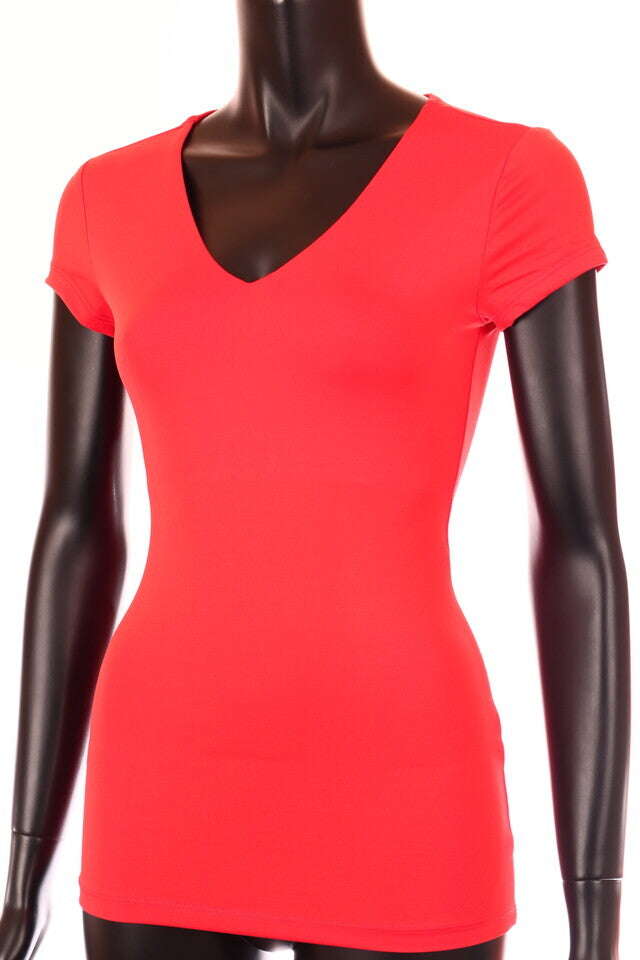 piros világos Kikiriki női póló V nyakú