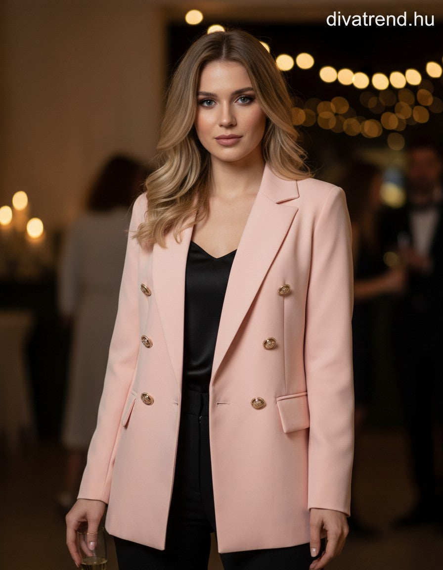 olasz női blézer hosszú ujjú V nyakú