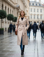 női hosszú szövetkabát kötővel bézs